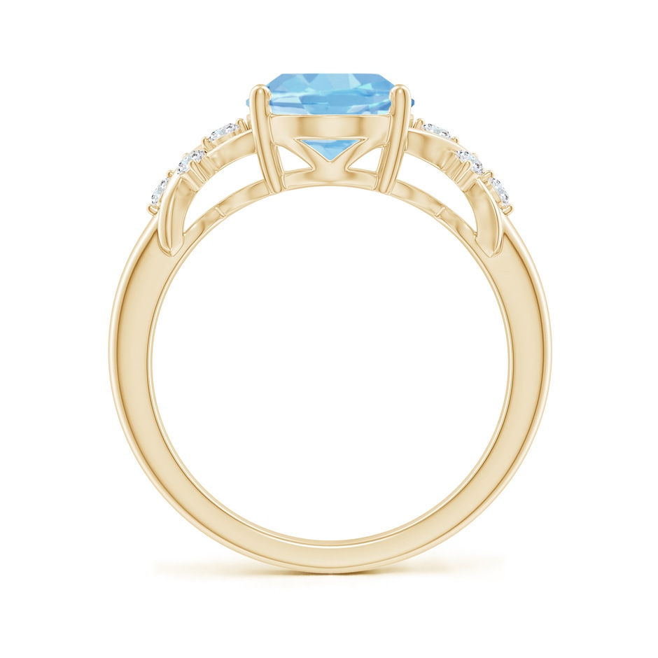 10x8mm AAAA Solitaire Oval Aquamarine Criss Cross Ring with Diamonds in Yellow Gold side-1