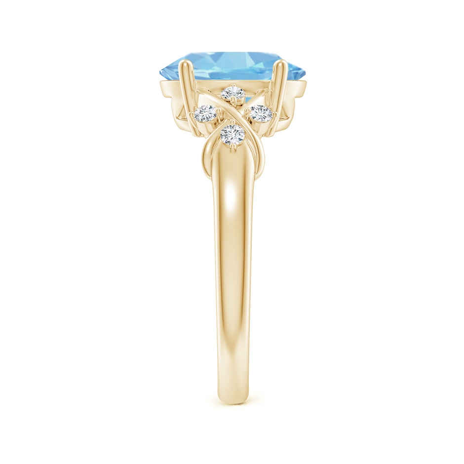 10x8mm AAAA Solitaire Oval Aquamarine Criss Cross Ring with Diamonds in Yellow Gold side-2