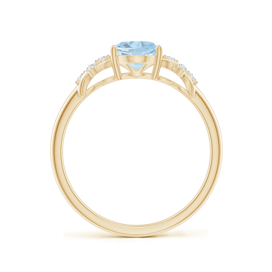 8x6mm A Solitaire Oval Aquamarine Criss Cross Ring with Diamonds in Yellow Gold side-1