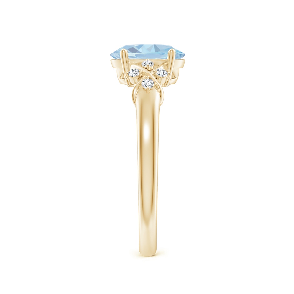 8x6mm A Solitaire Oval Aquamarine Criss Cross Ring with Diamonds in Yellow Gold side-2