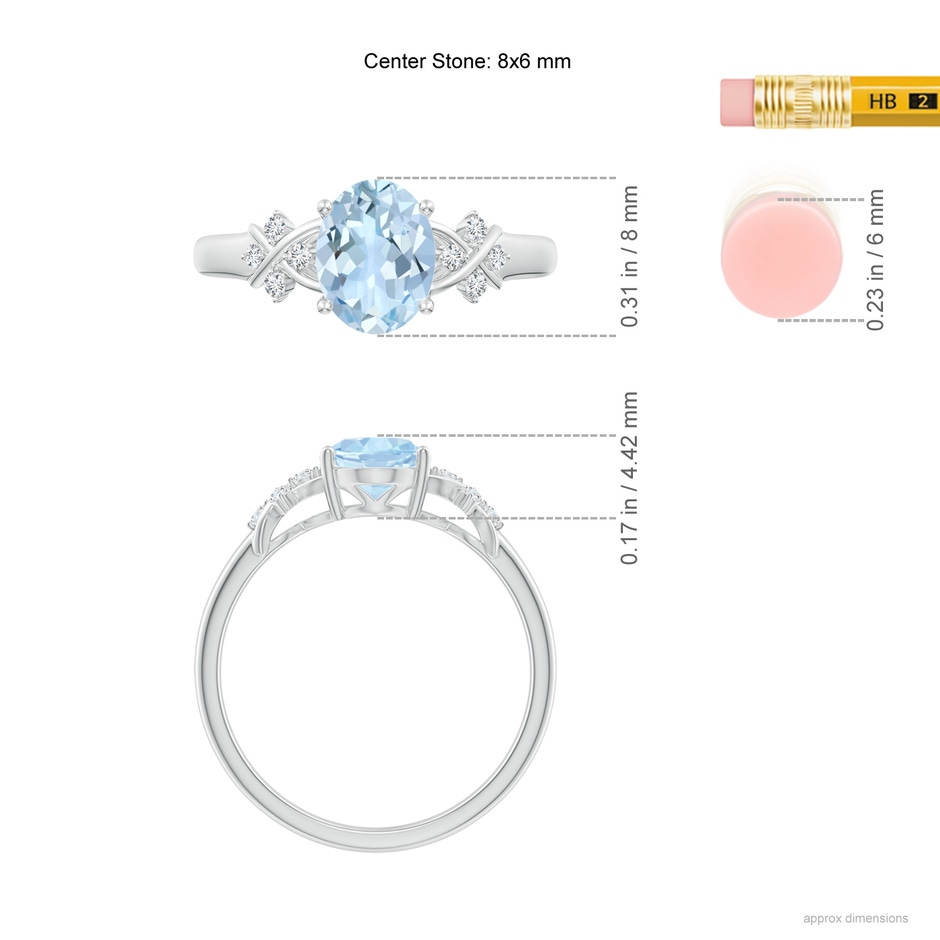 8x6mm AA Solitaire Oval Aquamarine Criss Cross Ring with Diamonds in White Gold ruler