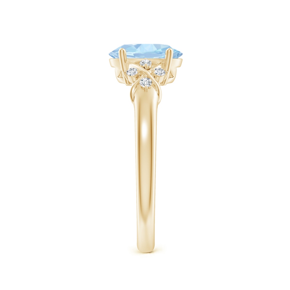 8x6mm AA Solitaire Oval Aquamarine Criss Cross Ring with Diamonds in Yellow Gold side-2