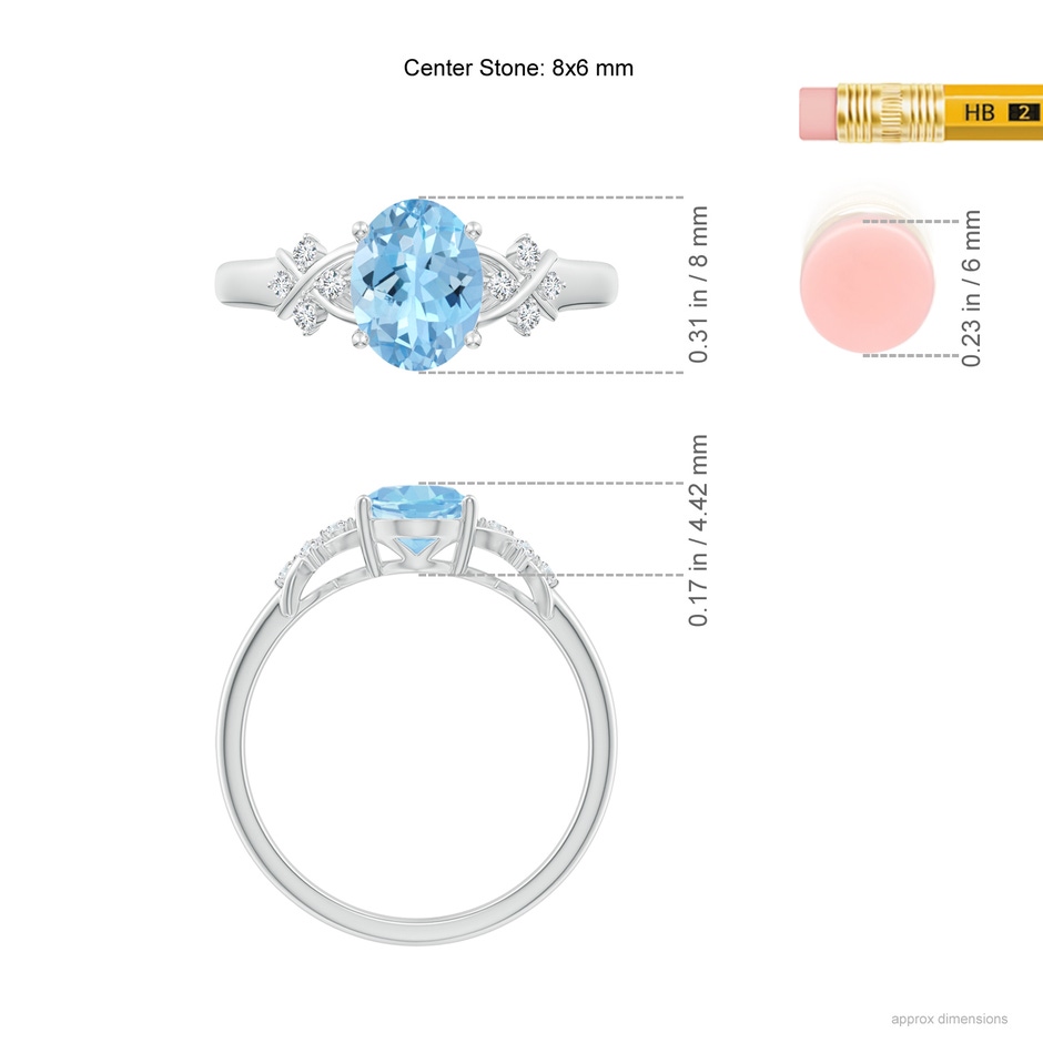 8x6mm AAAA Solitaire Oval Aquamarine Criss Cross Ring with Diamonds in P950 Platinum ruler