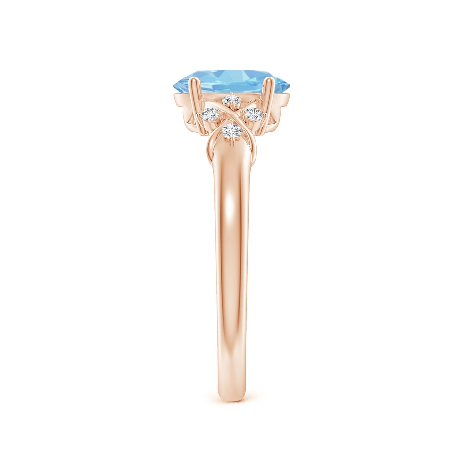 8x6mm AAAA Solitaire Oval Aquamarine Criss Cross Ring with Diamonds in Rose Gold side-2