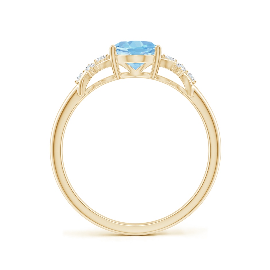 8x6mm AAAA Solitaire Oval Aquamarine Criss Cross Ring with Diamonds in Yellow Gold side-1