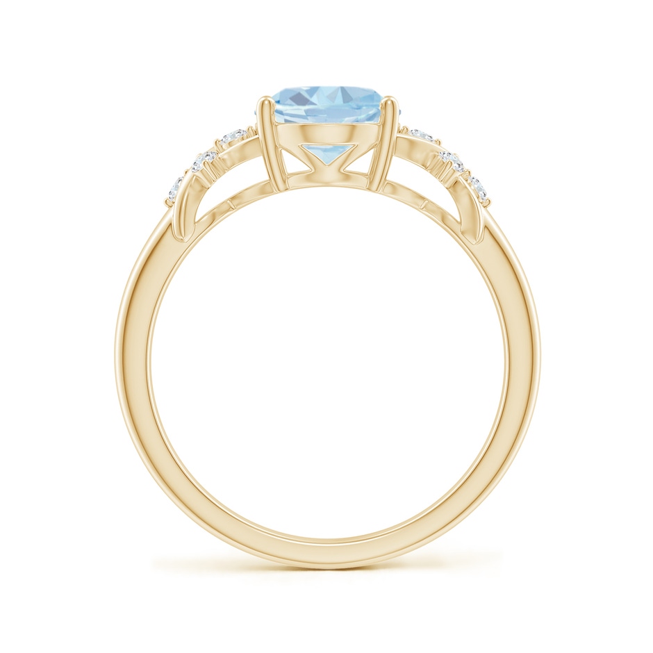 9x7mm A Solitaire Oval Aquamarine Criss Cross Ring with Diamonds in 10K Yellow Gold side-1