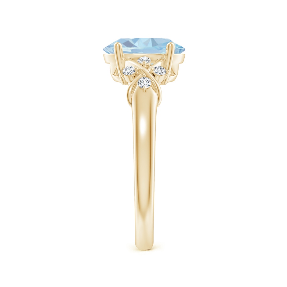 9x7mm A Solitaire Oval Aquamarine Criss Cross Ring with Diamonds in 10K Yellow Gold side-2