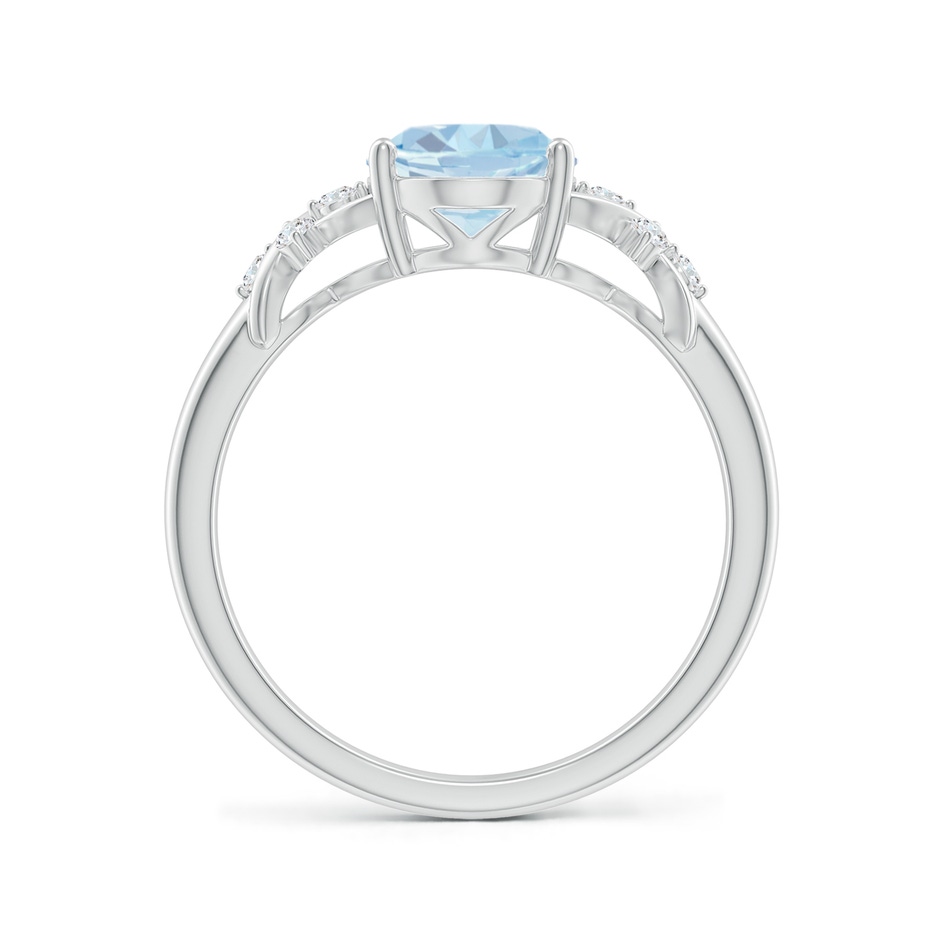 9x7mm A Solitaire Oval Aquamarine Criss Cross Ring with Diamonds in White Gold side-1
