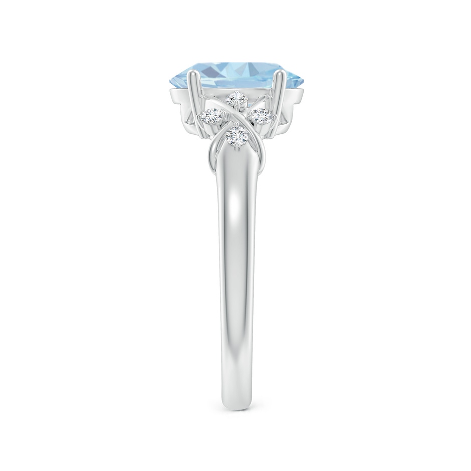 9x7mm A Solitaire Oval Aquamarine Criss Cross Ring with Diamonds in White Gold side-2