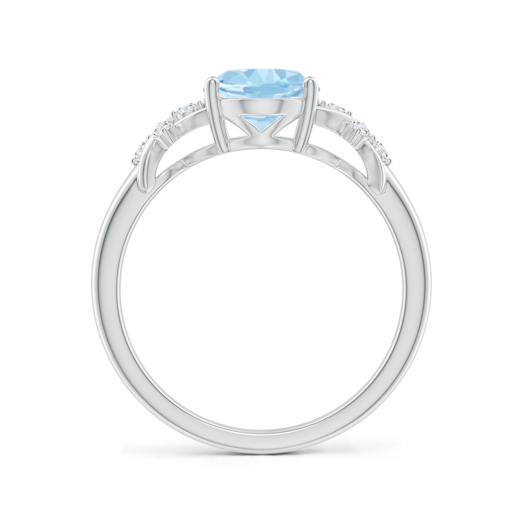 9x7mm AAA Solitaire Oval Aquamarine Criss Cross Ring with Diamonds in White Gold Side-1