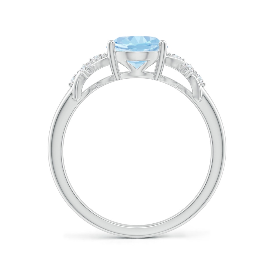 9x7mm AAA Solitaire Oval Aquamarine Criss Cross Ring with Diamonds in White Gold side-1