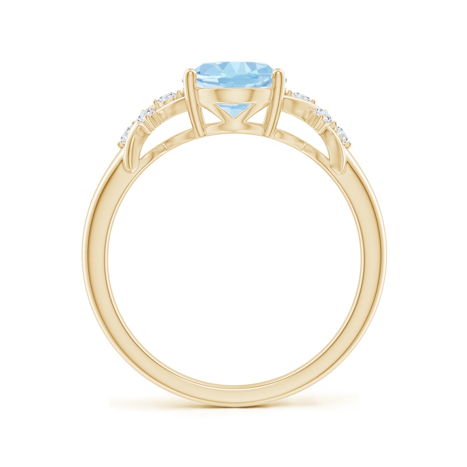 9x7mm AAA Solitaire Oval Aquamarine Criss Cross Ring with Diamonds in Yellow Gold side-1