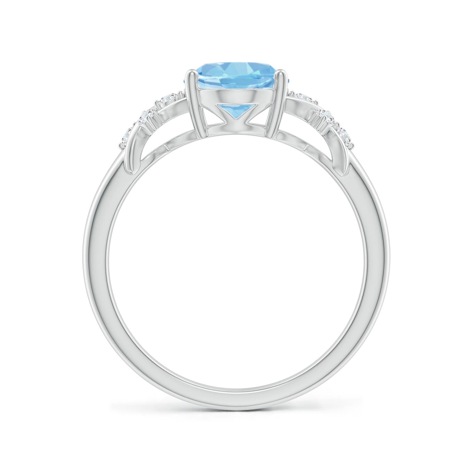 9x7mm AAAA Solitaire Oval Aquamarine Criss Cross Ring with Diamonds in P950 Platinum