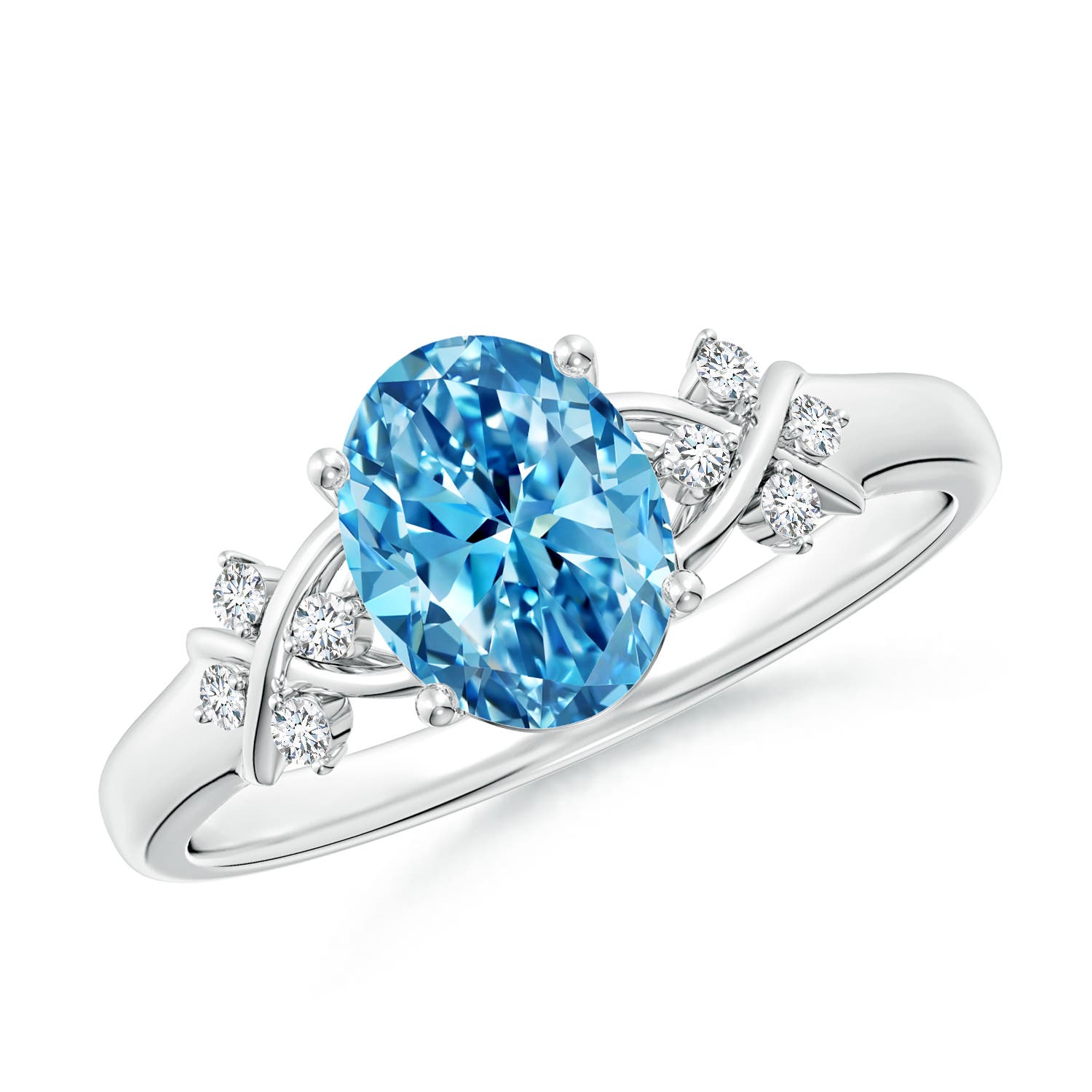 Horizontally Set Oval Fancy Intense Blue Diamond Ring
