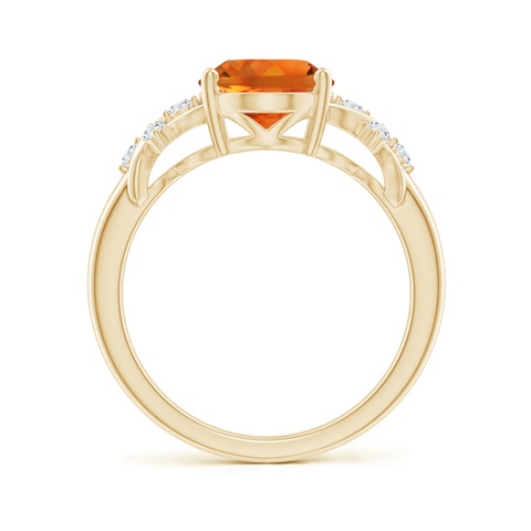 10x8mm AAAA Solitaire Oval Citrine Criss Cross Ring with Diamonds in Yellow Gold - side 2