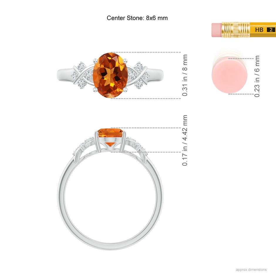 8x6mm AAAA Solitaire Oval Citrine Criss Cross Ring with Diamonds in White Gold ruler