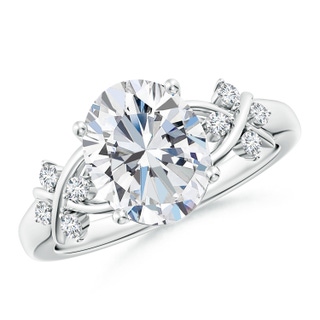 10x8mm GVS2 Solitaire Oval Diamond Criss Cross Ring with Diamonds in P950 Platinum
