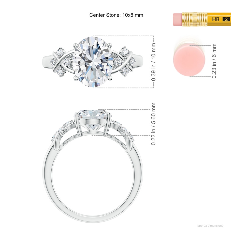 10x8mm GVS2 Solitaire Oval Diamond Criss Cross Ring with Diamonds in White Gold ruler