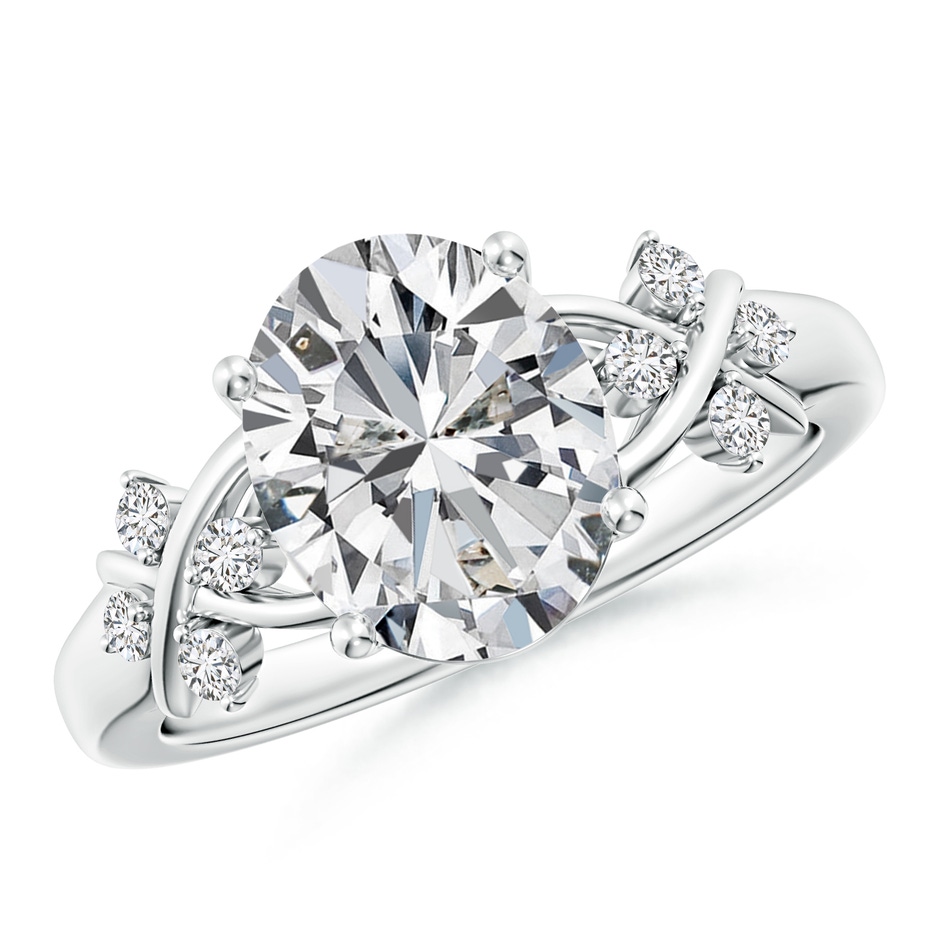 10x8mm HSI2 Solitaire Oval Diamond Criss Cross Ring with Diamonds in P950 Platinum 