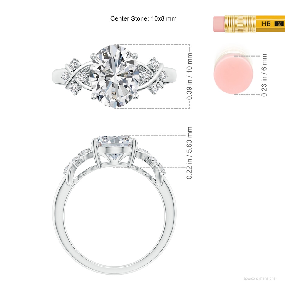 10x8mm HSI2 Solitaire Oval Diamond Criss Cross Ring with Diamonds in P950 Platinum ruler