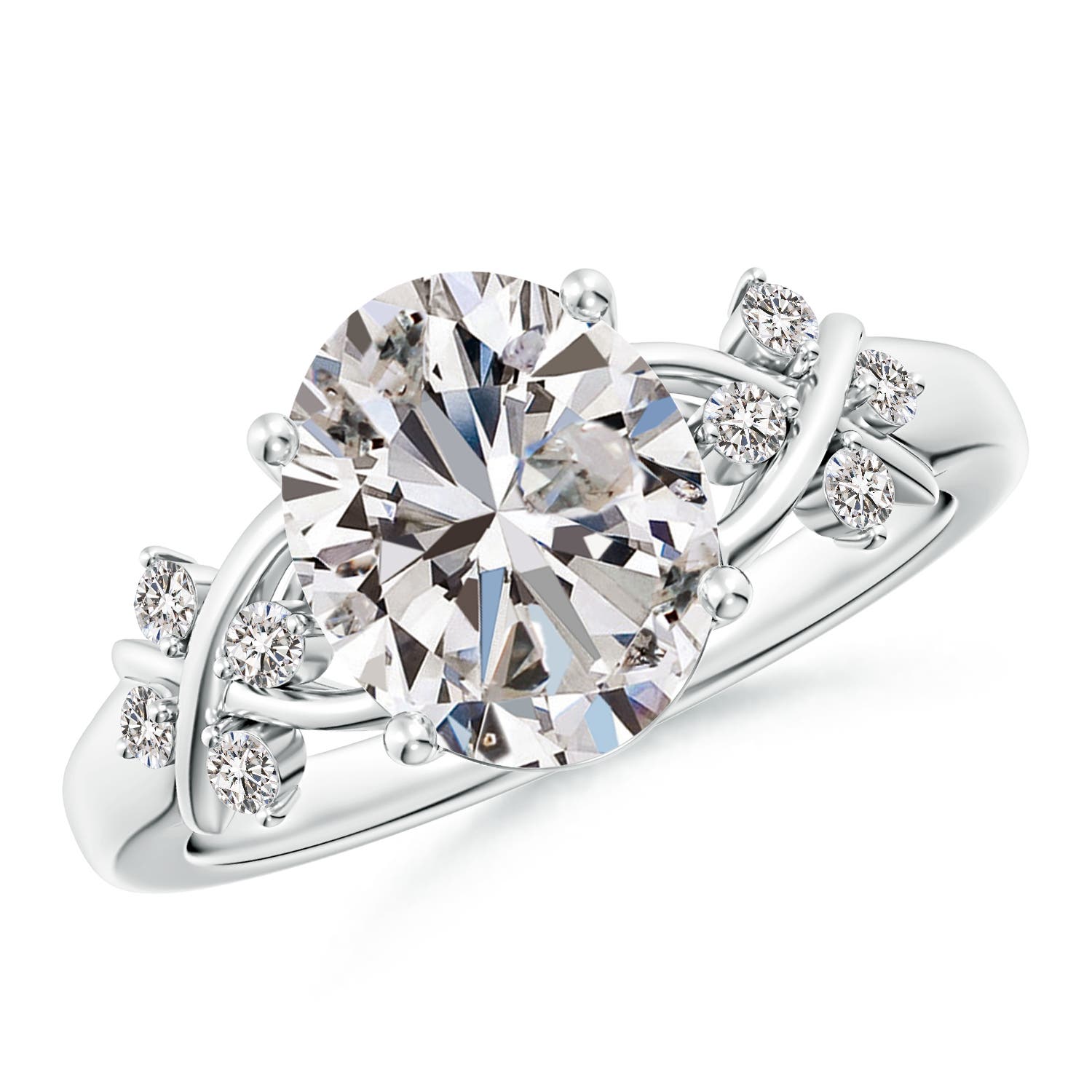 Angara 2.67 CTW Solitaire Oval Diamond Criss Cross Engagement Ring with Diamonds in Platinum