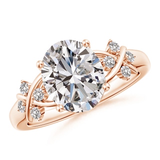 10x8mm IJI1I2 Solitaire Oval Diamond Criss Cross Ring with Diamonds in Rose Gold