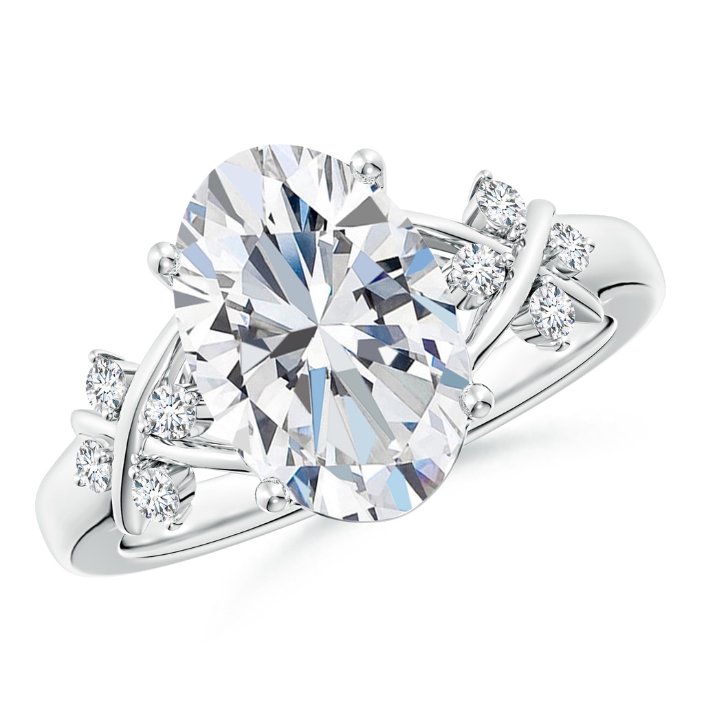 12x8mm GVS2 Solitaire Oval Diamond Criss Cross Ring with Diamonds in P950 Platinum