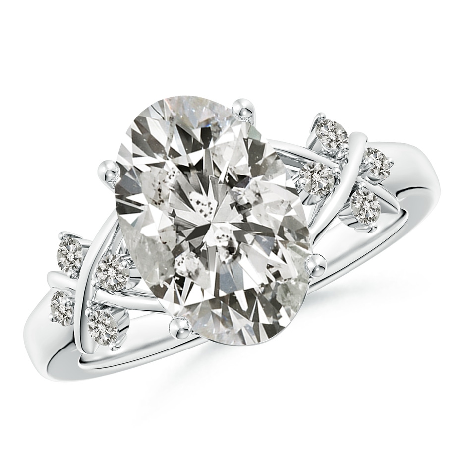 12x8mm KI3 Solitaire Oval Diamond Criss Cross Ring with Diamonds in P950 Platinum 