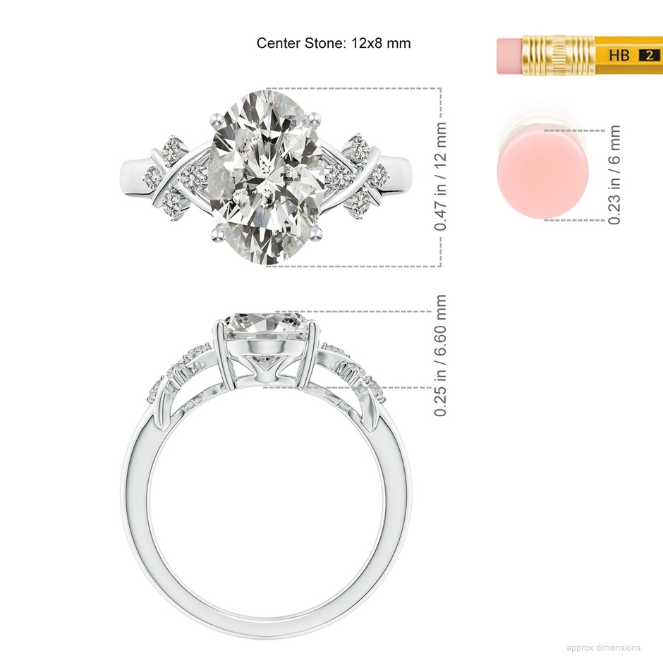 12x8mm KI3 Solitaire Oval Diamond Criss Cross Ring with Diamonds in P950 Platinum ruler