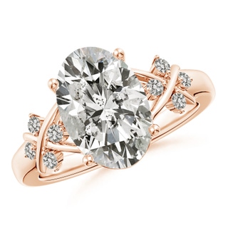 12x8mm KI3 Solitaire Oval Diamond Criss Cross Ring with Diamonds in Rose Gold
