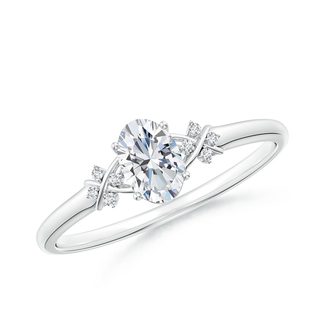 6x4mm GVS2 Solitaire Oval Diamond Criss Cross Ring with Diamonds in P950 Platinum