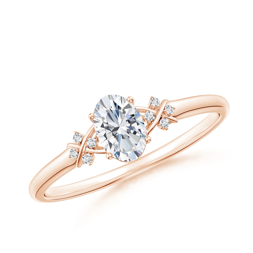 6x4mm GVS2 Solitaire Oval Diamond Criss Cross Ring with Diamonds in Rose Gold