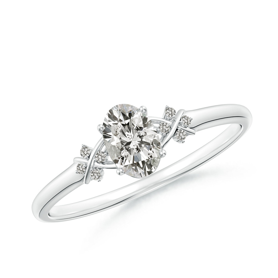 6x4mm KI3 Solitaire Oval Diamond Criss Cross Ring with Diamonds in White Gold 