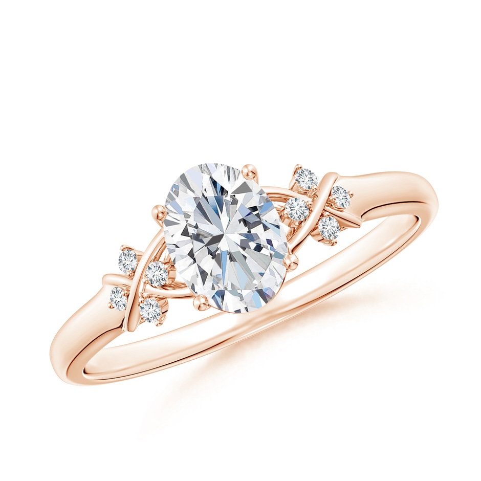 7x5mm GVS2 Solitaire Oval Diamond Criss Cross Ring with Diamonds in Rose Gold 
