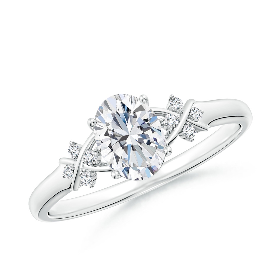 7x5mm GVS2 Solitaire Oval Diamond Criss Cross Ring with Diamonds in White Gold 