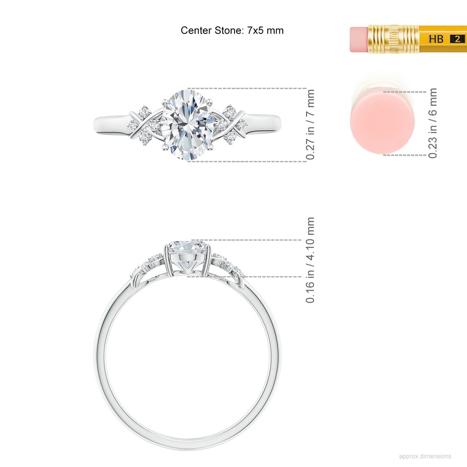 7x5mm GVS2 Solitaire Oval Diamond Criss Cross Ring with Diamonds in White Gold ruler