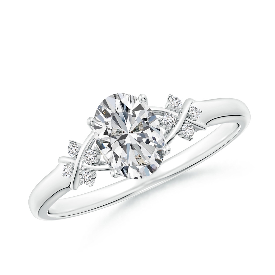 7x5mm HSI2 Solitaire Oval Diamond Criss Cross Ring with Diamonds in White Gold 