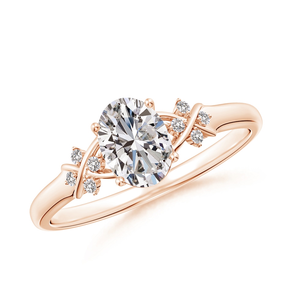 7x5mm IJI1I2 Solitaire Oval Diamond Criss Cross Ring with Diamonds in Rose Gold 