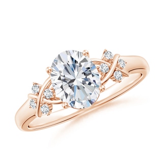 8x6mm GVS2 Solitaire Oval Diamond Criss Cross Ring with Diamonds in 10K Rose Gold