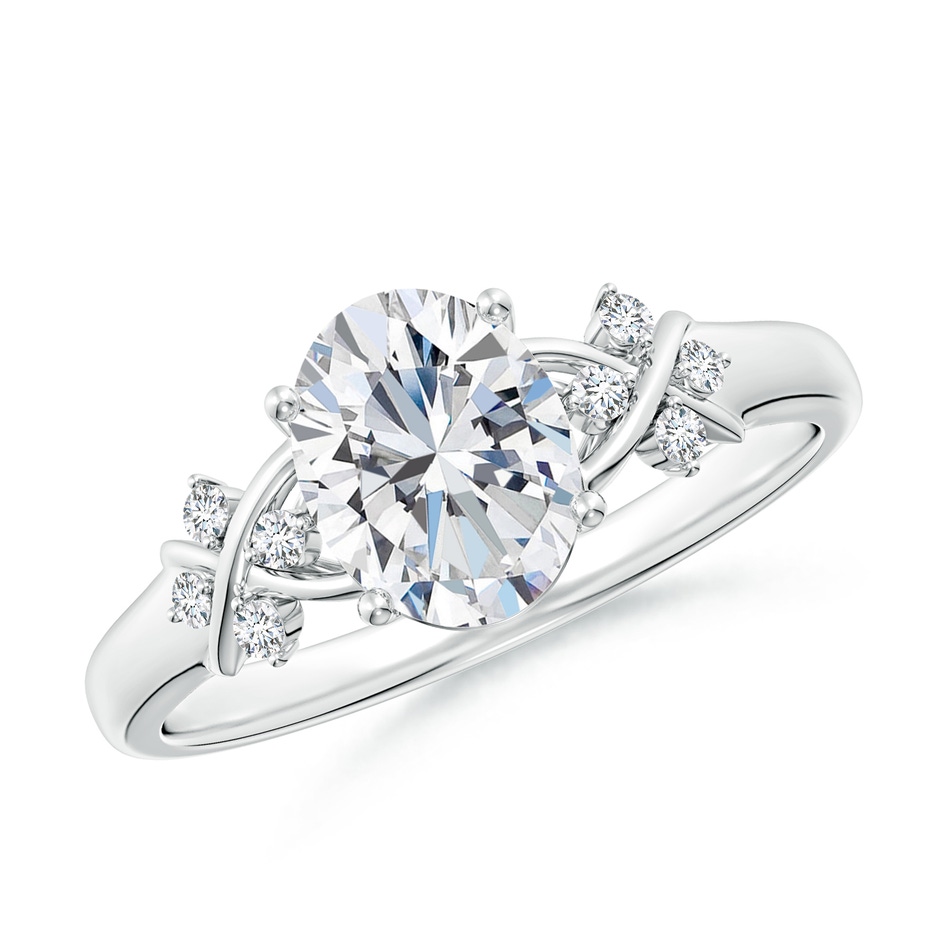 8x6mm GVS2 Solitaire Oval Diamond Criss Cross Ring with Diamonds in P950 Platinum 