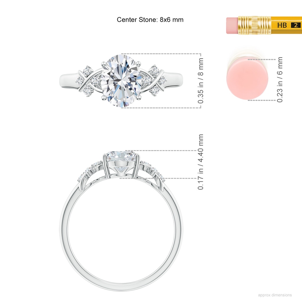 8x6mm GVS2 Solitaire Oval Diamond Criss Cross Ring with Diamonds in P950 Platinum ruler