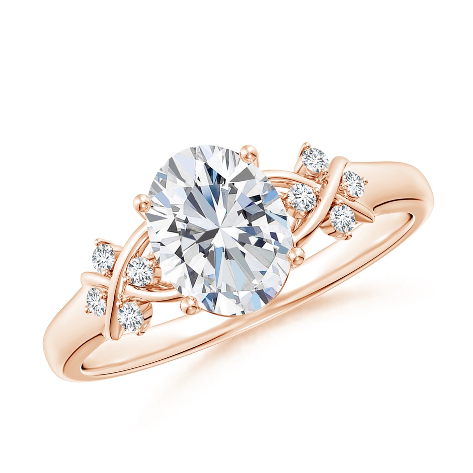 8x6mm GVS2 Solitaire Oval Diamond Criss Cross Ring with Diamonds in Rose Gold 