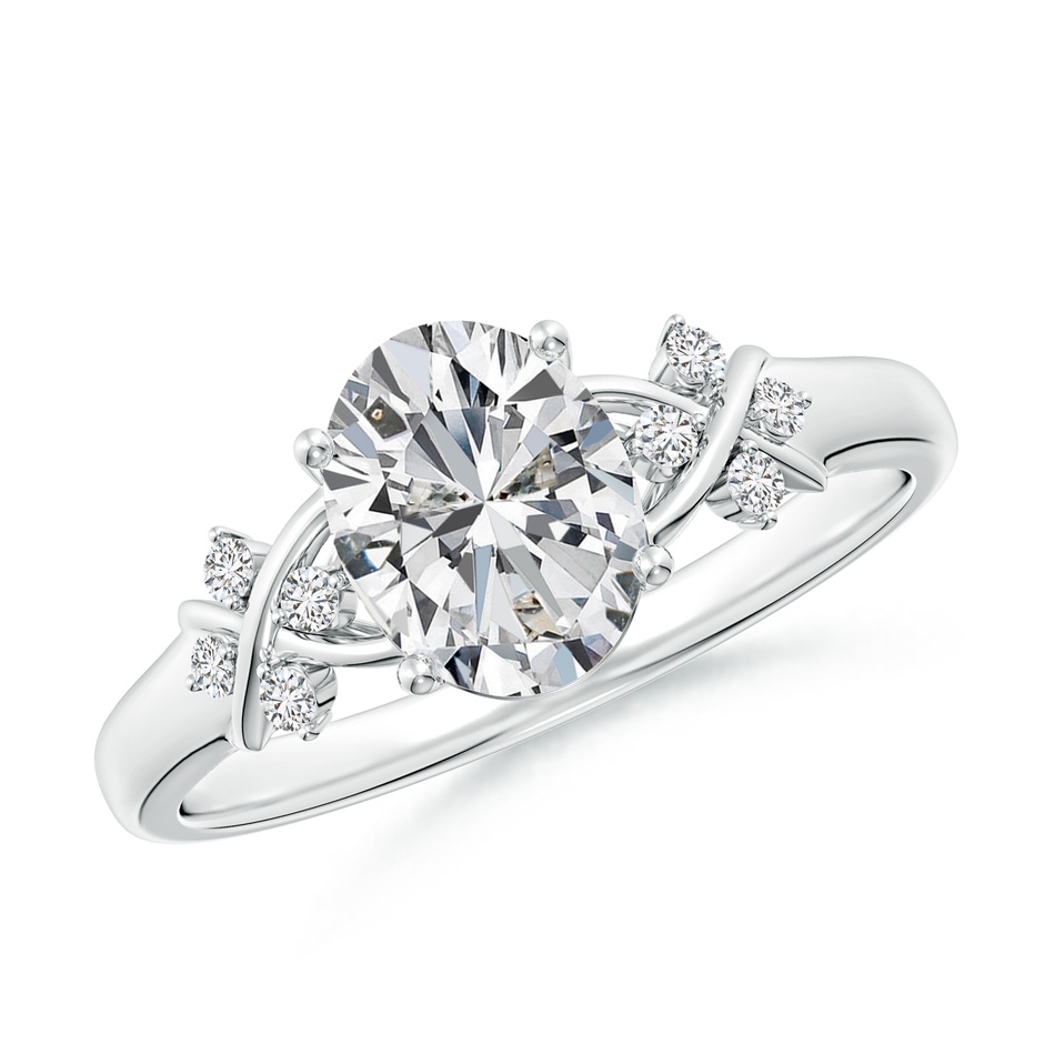 8x6mm HSI2 Solitaire Oval Diamond Criss Cross Ring with Diamonds in White Gold 