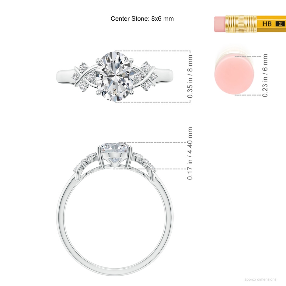 8x6mm HSI2 Solitaire Oval Diamond Criss Cross Ring with Diamonds in White Gold ruler