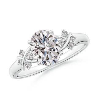 8x6mm IJI1I2 Solitaire Oval Diamond Criss Cross Ring with Diamonds in P950 Platinum