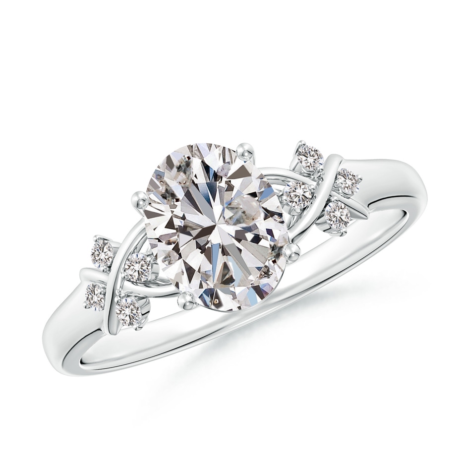 8x6mm IJI1I2 Solitaire Oval Diamond Criss Cross Ring with Diamonds in P950 Platinum 