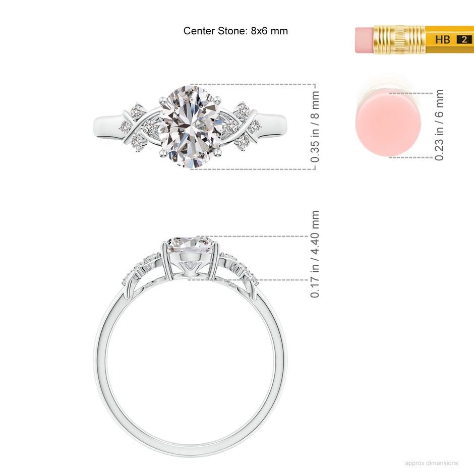 8x6mm IJI1I2 Solitaire Oval Diamond Criss Cross Ring with Diamonds in P950 Platinum ruler