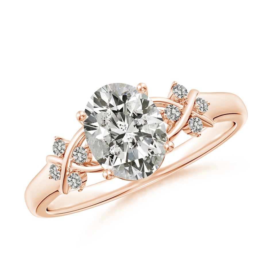 8x6mm KI3 Solitaire Oval Diamond Criss Cross Ring with Diamonds in Rose Gold 