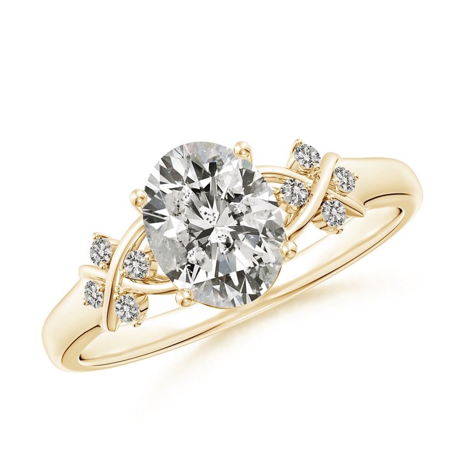 8x6mm KI3 Solitaire Oval Diamond Criss Cross Ring with Diamonds in Yellow Gold 