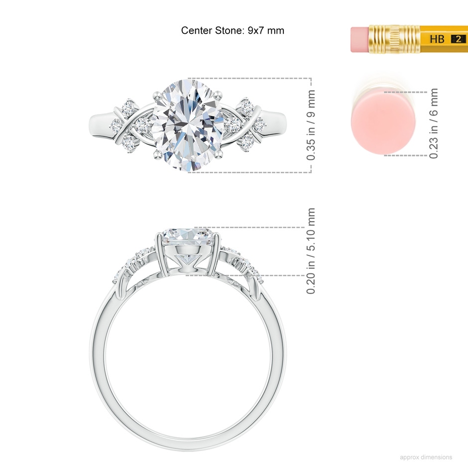 9x7mm GVS2 Solitaire Oval Diamond Criss Cross Ring with Diamonds in P950 Platinum ruler